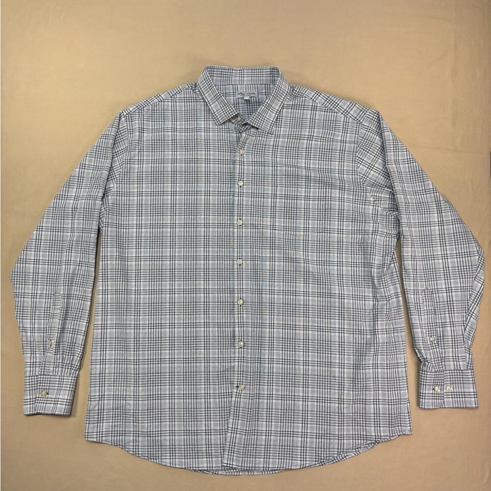 Peter Millar Summer Comfort Blue Plaid Long Sleeve Shirt Men's Size XXL